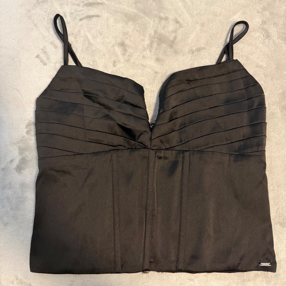GUESS Black Satin Corset Top Medium NWT Zip Back Bustier - Picture 7 of 13